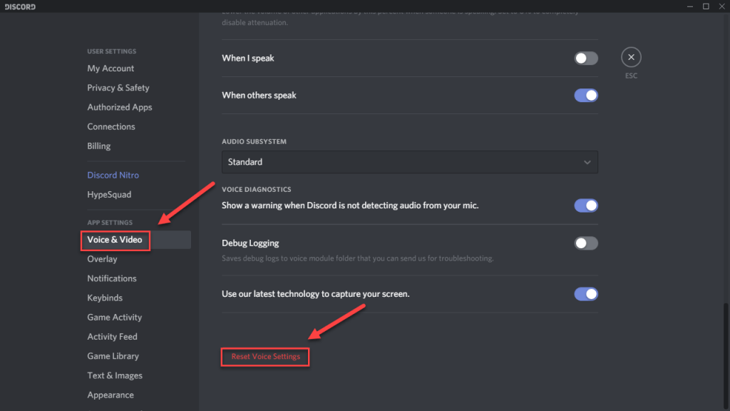 Reset Discord Voice setting