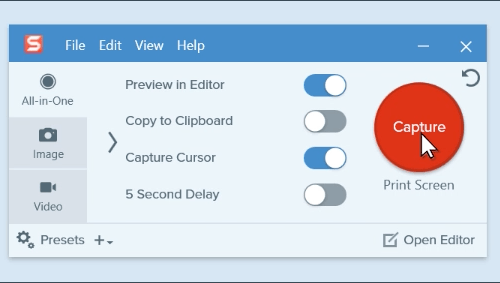 snagit scrolling capture no arrow