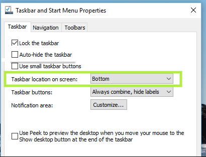 How to change the location of the taskbar