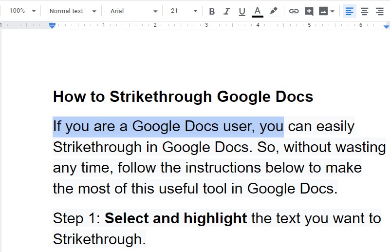 add strikethrough google docs