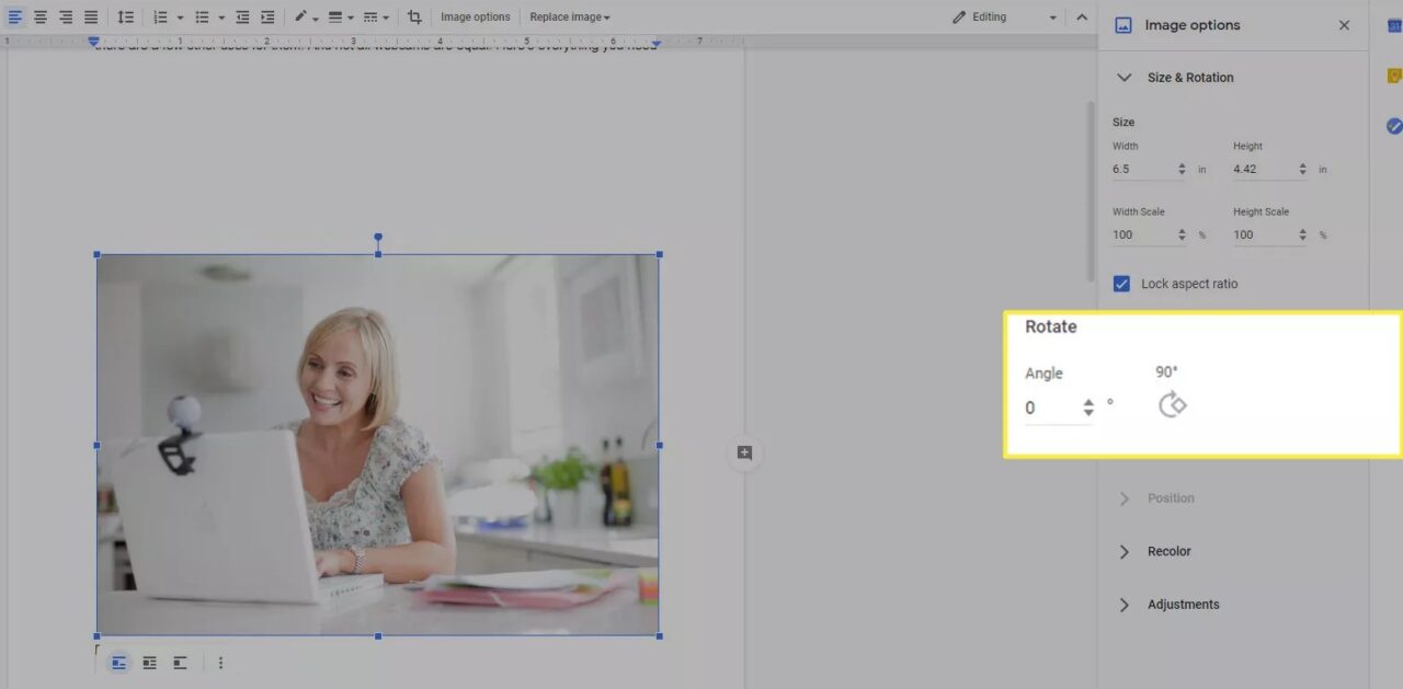 rotate an image in google docs 