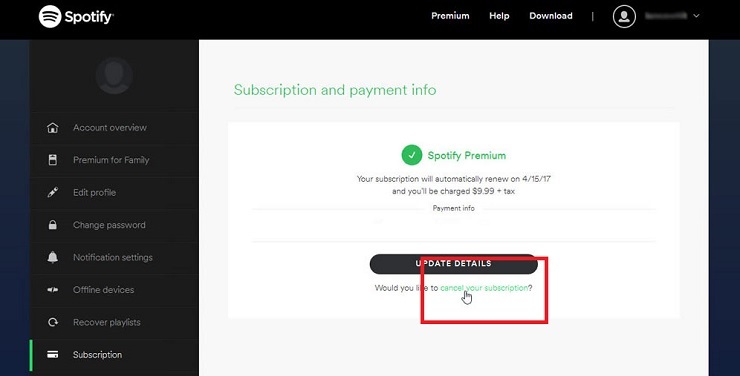 How to cancel spotify premium