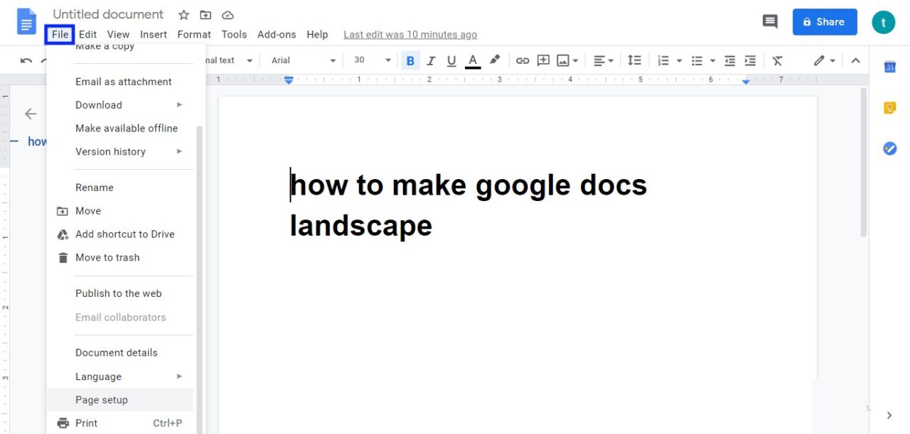 portrait vs landscape layout google docs