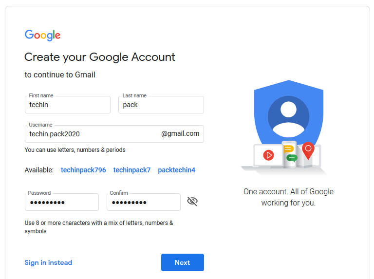 Fill Gmail Account Information
