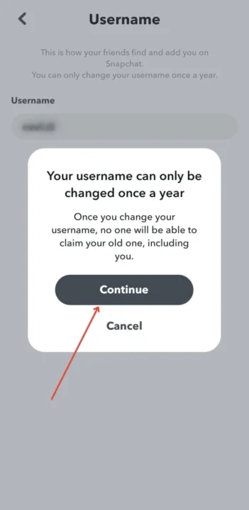Continue changing username
