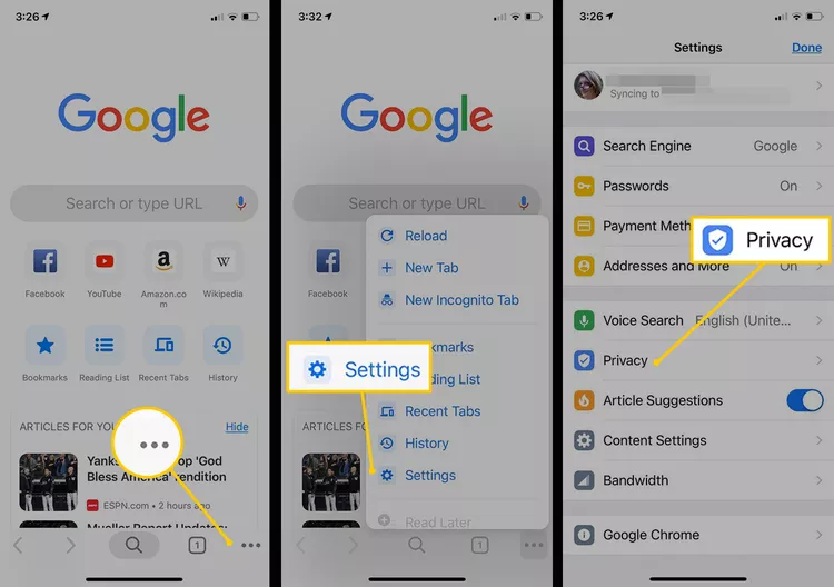 Steps Clear the cookies in the iPhone Chrome Browser