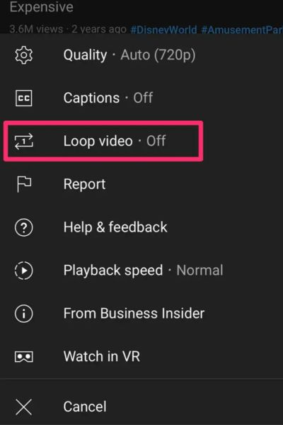 How to loop a YouTube video on Android/IOS