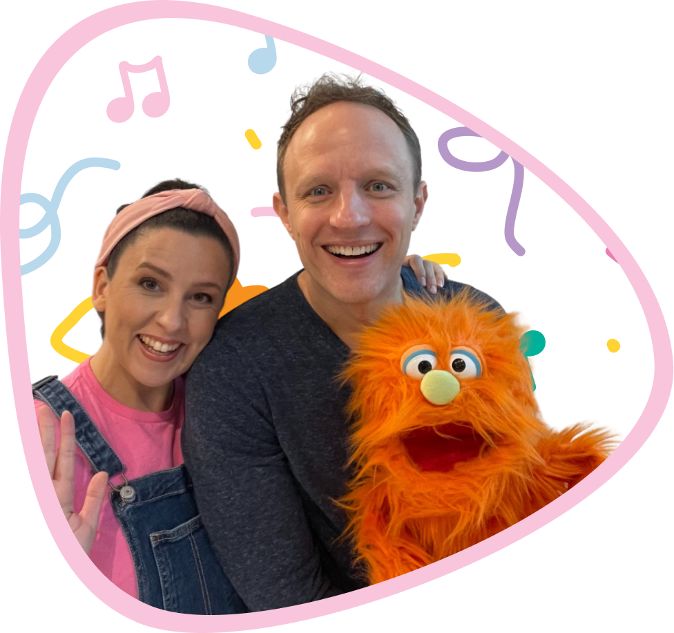 Ms Rachel and Aron Accurso with a puppet